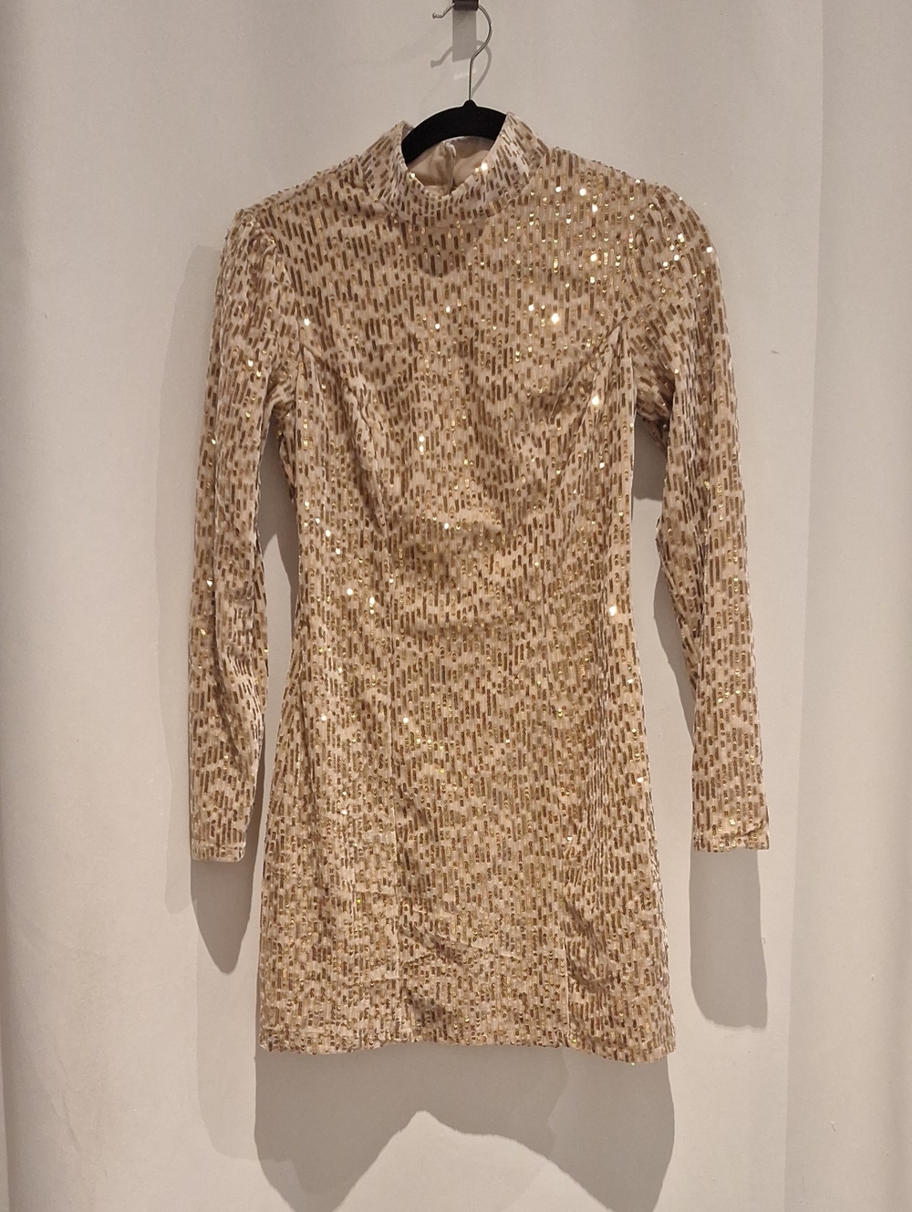 Blue Rain Blush Pink Velvety Sequin Long Sleeve Mini Dress